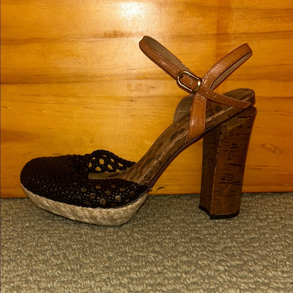 bebe Black and Brown Woven Platform Sandals